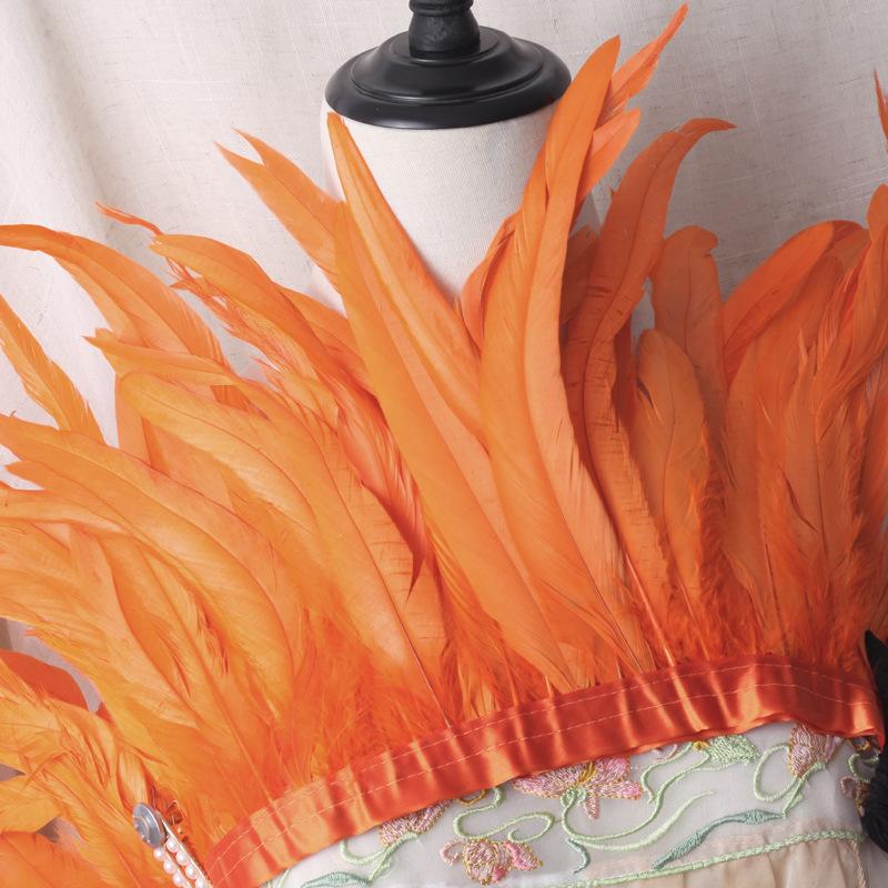 2 M/Piece Rooster Tail Fabric Edge Chicken Feather Fabric Strip Performance Clothing Skirt Fabric Belt Shawl Feather Decoration Clothing Accessories