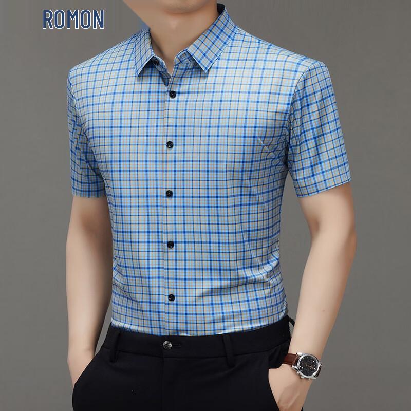 ROMON Men s Casual Short-Sleeve Jacquard Shirt 50