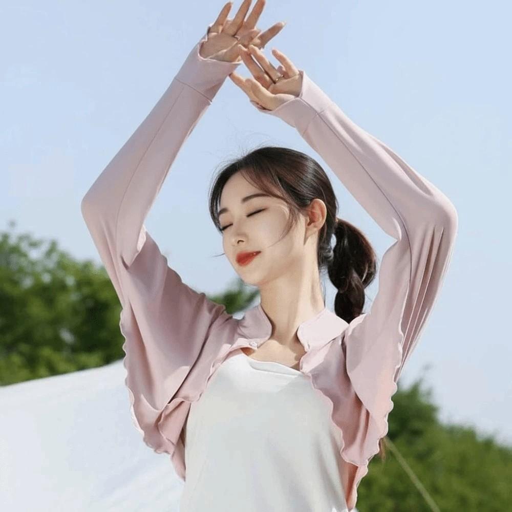 Long Sleeve Summer Sunscreen Shawl Solid Color Sun Protection Clothing Ice Silk Cape Sports