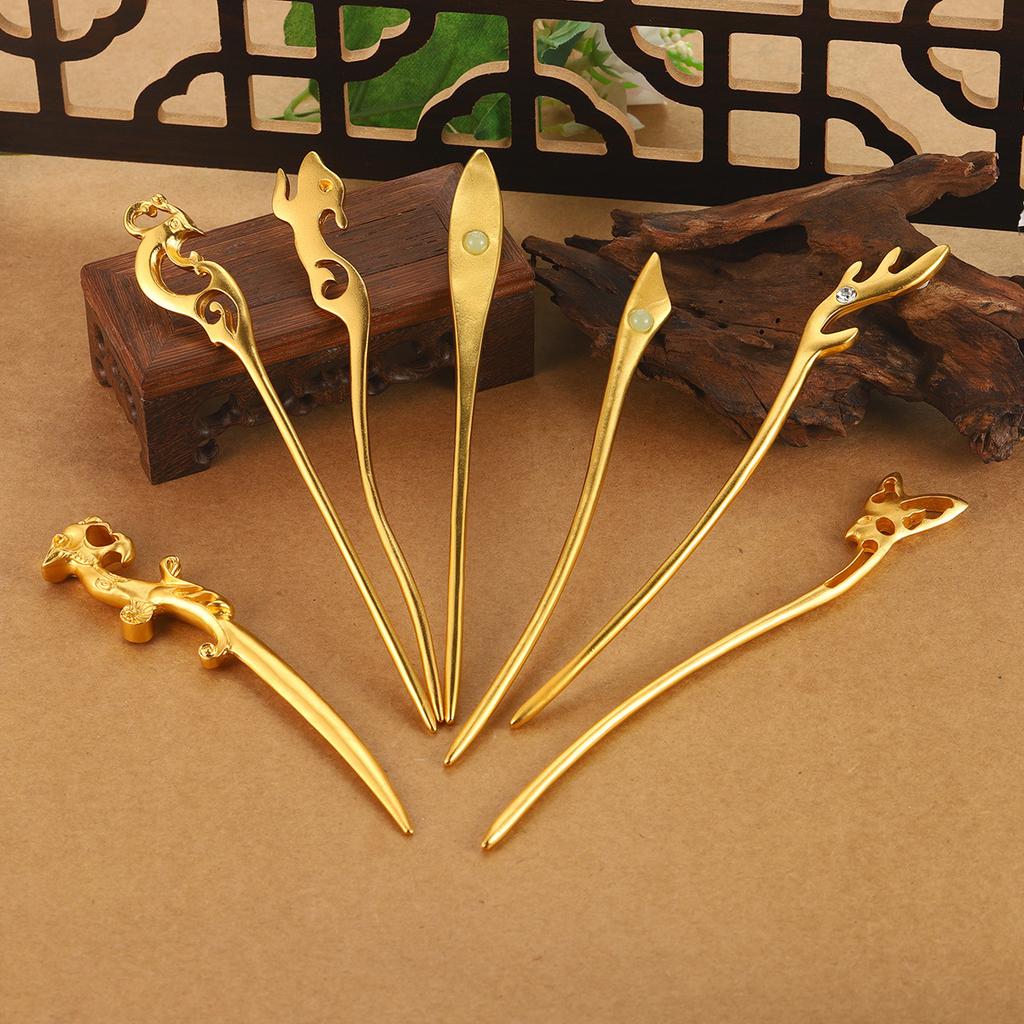 Antique hair accessories new hair fork high-end Hanfu accessories high-end jewelry hollow dragon geometric auspicious cloud hairpin