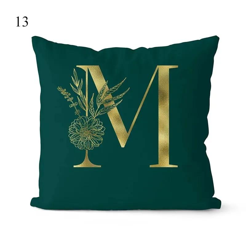 1Pc Green Pillow Cover 45*45cm Gold Letters Throw Pillow Cushion Cover Car Home Decoration Sofa Cushion Covers Pillowcase