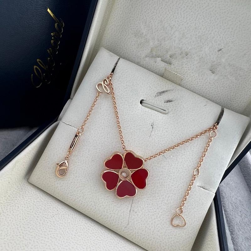 Xiaojia Five Hearts Pendant Necklace In Gold with Mother-of-Pearl and Red Agate
