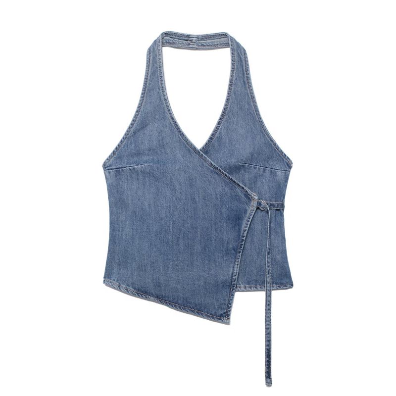 Kaslead New Arrival Women's Clothing Fashion Style Fashion Denim Hanging Collar Double Breasted Tops 5520041 400