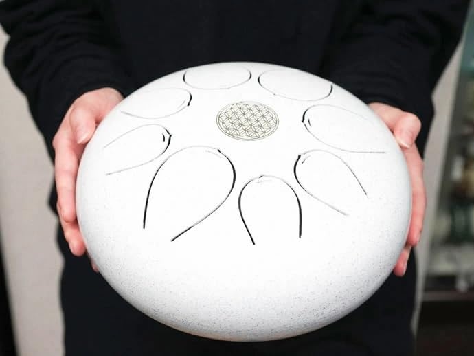 Healing Drum, Steel Tongue Drum, 8 Notes, Flower of Life Design, 30cm, Meditation, Yoga, Music Therapy, Includes Mallets and Storage Bag