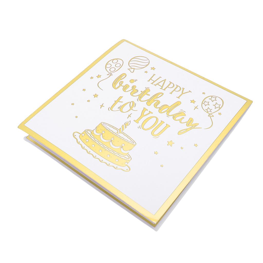 Birthday Card Cake Fireworks Stars Balloons 3D Birthday Greeting Card with Light Music Envelope for DIY Present Gold