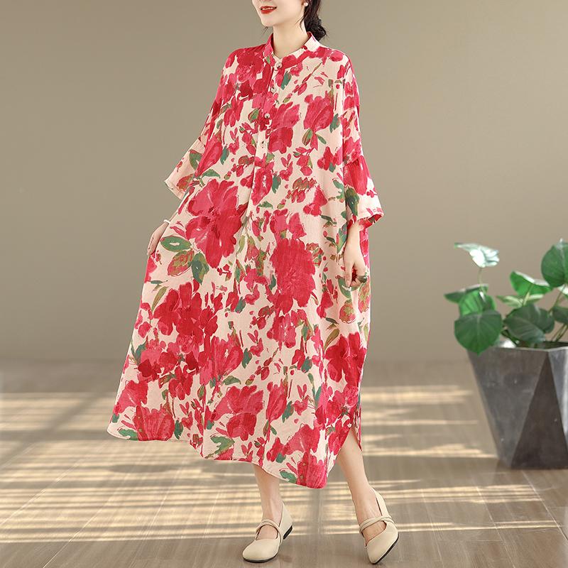 DIMANAF New 2026 Women Plus Size Spring Summer Beach Button shirt Dress Lady Loose Oversize Maxi long Floral Print Cotton