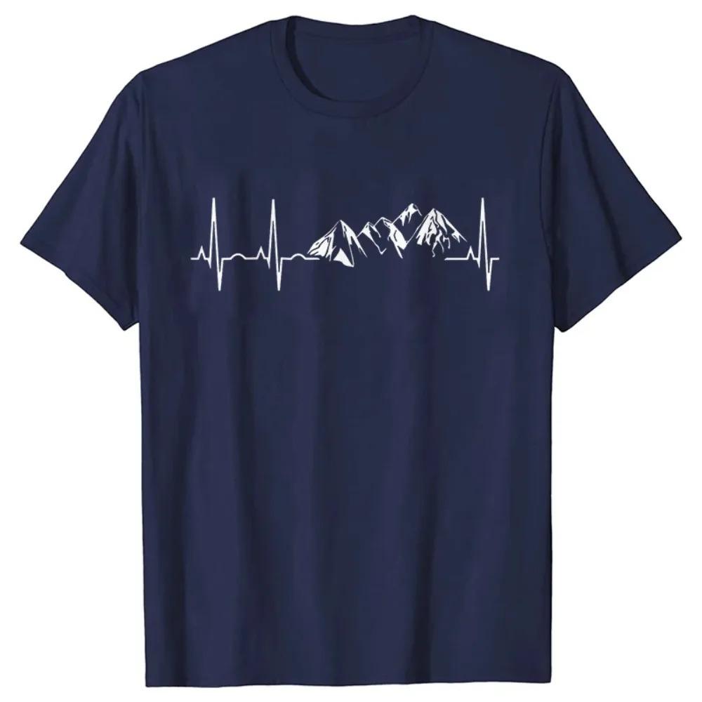 Men's Clothing Novelty Mountain Heartbeat Pulse Line T Shirt Climbing Hiking Graphic Tees Short Sleeve Father's Day T-shirt Men