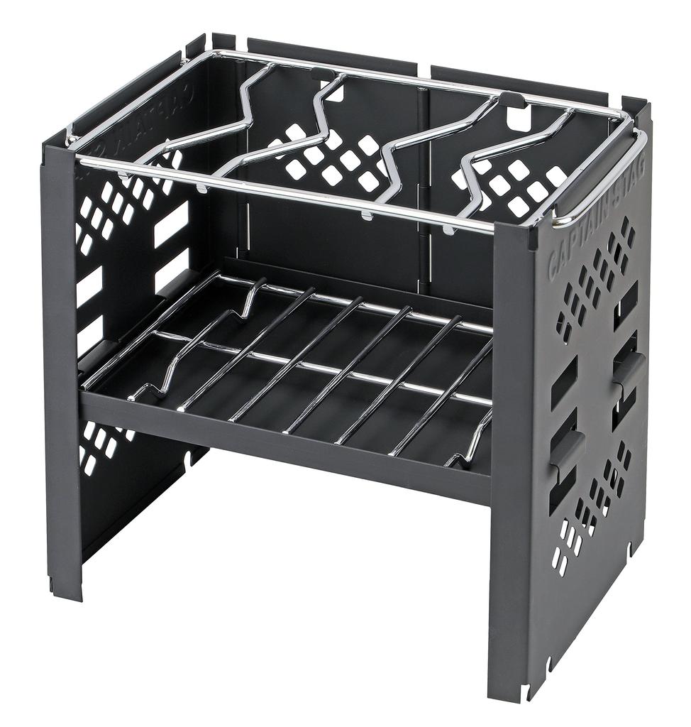 CAPTAIN STAG Barbecue Stove Bonfire Stand Folding Kamado Smart Grill B6 Type with Bag 3 Levels Adjustable Black 2-in-1 UG-44
