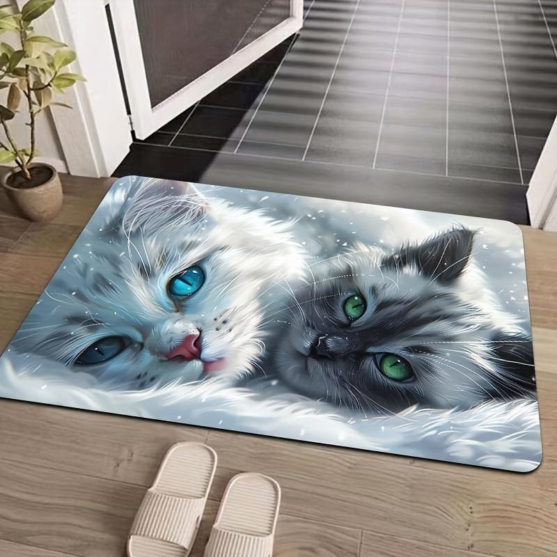 1PC HD Cute Kitten Pattern Door Mats Kitchen Rugs Non-Slip Pop Design Bathroom Rugs Bath Mat Carpet for Home Sink Laundry Decor