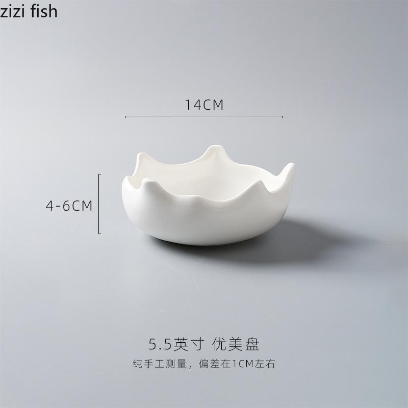 

White Ceramic Dining Plate Irregular Dessert Plate Fruit Bowl Soup Plates Salad Bowl Dim Sum Dish Pastry Plates Snack Bowls Tray