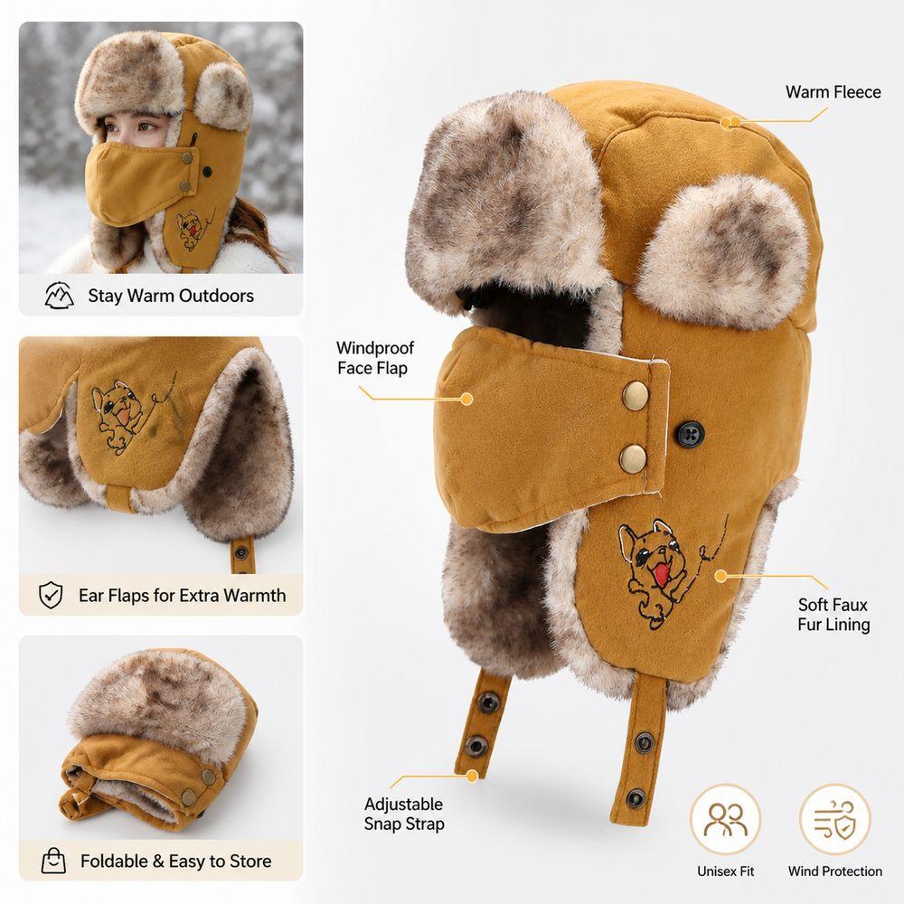 Waterproof Trapper Hat Faux Fur Lining Bomber Hat New Earflap Hat Skiing