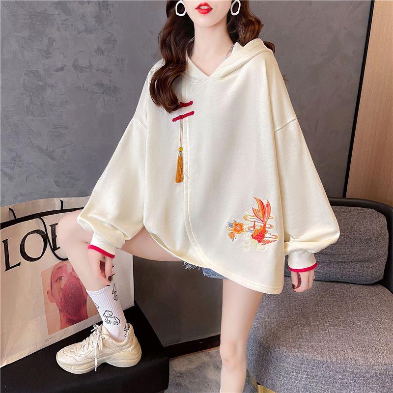 

Нова Весна та Осінь Китайський Шик Вінтаж Література та Мистецтво Вишивка Застібка-Панбакл Вільний Повсякденний Оверсайз Китайське Худі XXL абрикосовий