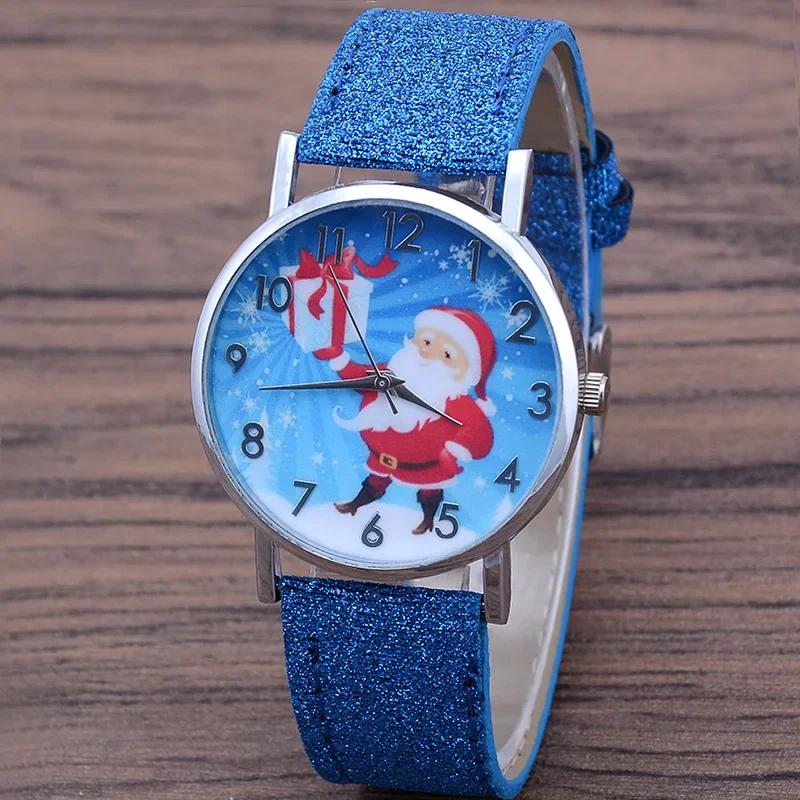 Christmas Snowman Women's Watches Casual Quartz Wristwatches Bright Color Leather Strap Quartz Watches Ladies Watch Reloj Mujer