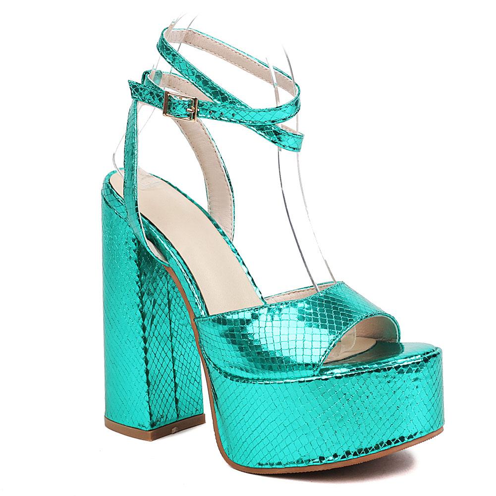 Y2k Brand Sexy Women 'S Designer Sandals Blue Green Silver Block High Heels Party Platform Shoes Woman Summer Footwear