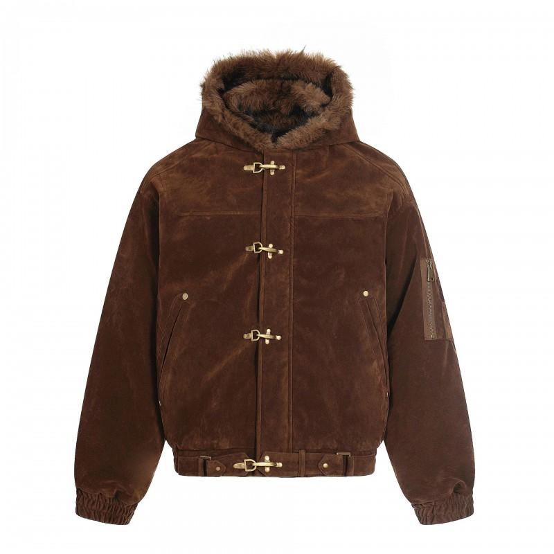 Mens Thick Warm Hooded Cotton Coat With Fur Collar Loose Fit Winter Casual Streetwear
