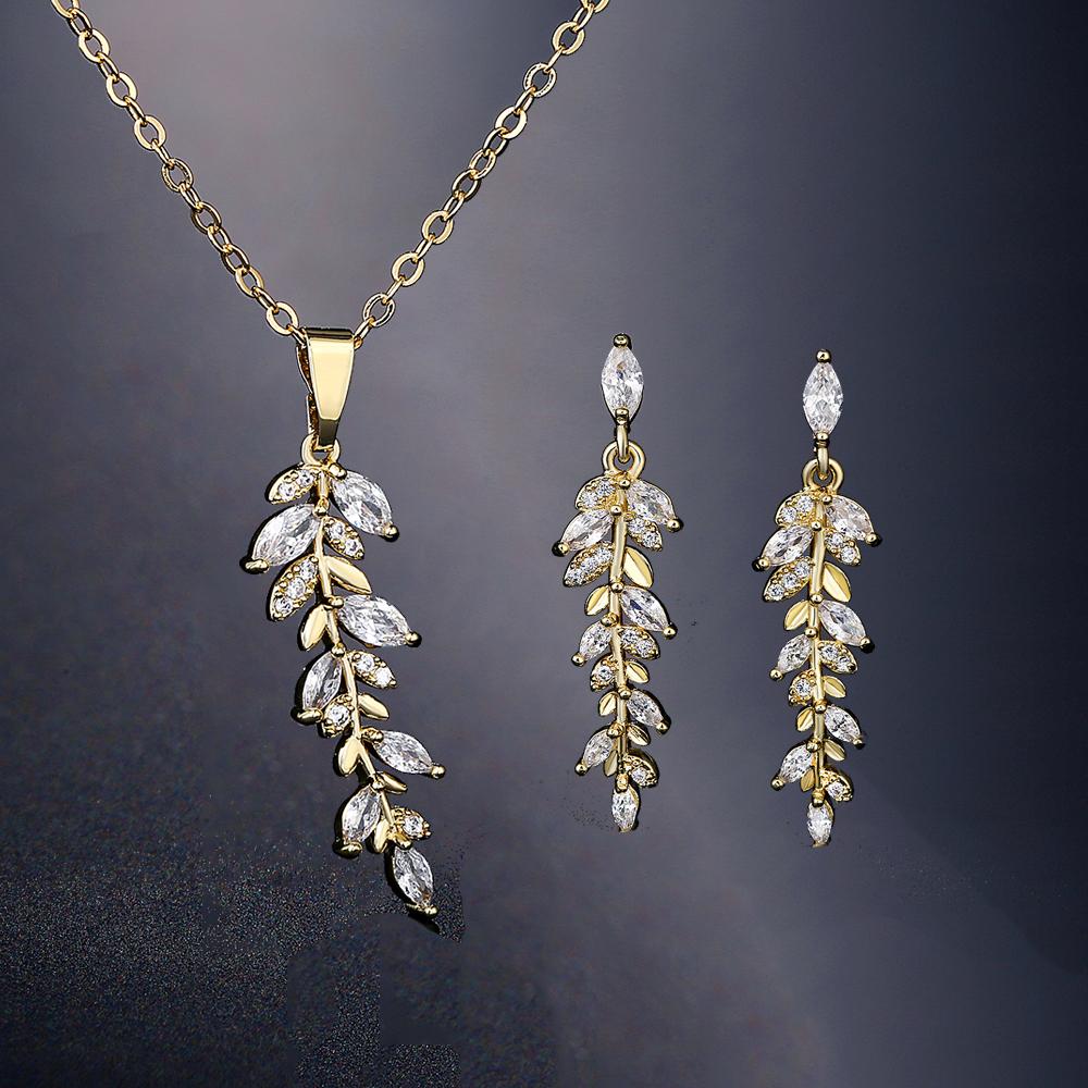 

ZAKOL Изысканное колье с подвеской в виде листьев с марказитовым цирконом для женщин, девушек. Универсальная медная блестящая CZ свадебная циркониевая подарочная