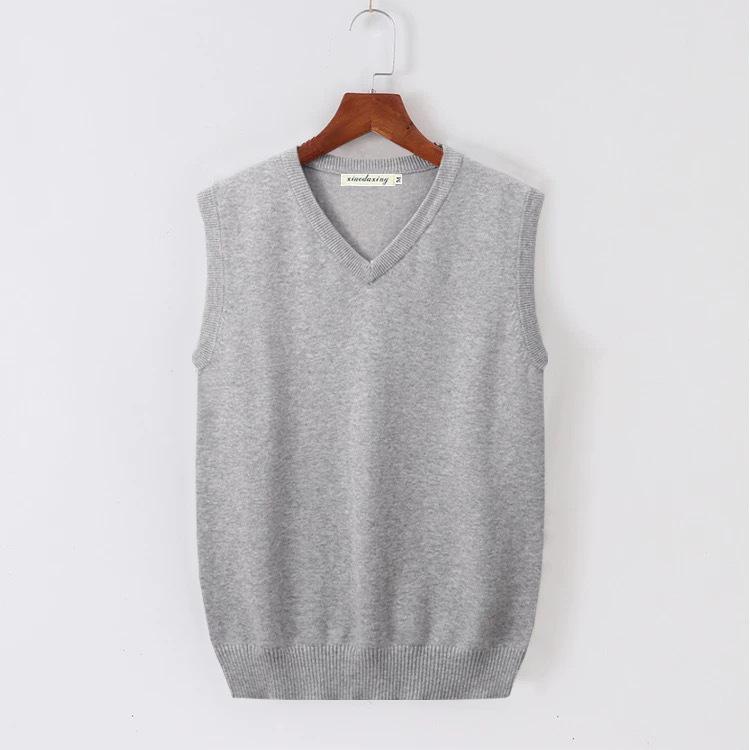 Unisex V-Ausschnitt College-Stil Strickweste - Ärmellos, Einfarbig, Vielseitig