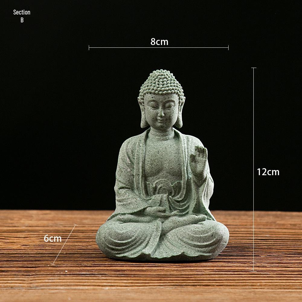 Antique Green Sandstone Buddha Statue: Zen Craftwork Water Feature for Home Decoration & Chinese Tea Pet Ornament.