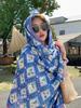New Summer Elegant Women Silk Scarf Beach Long Wrap Shawl Blue Floral Lady Sunscreen Bandana Hijab Mujer Scarve Pareo Foulard
