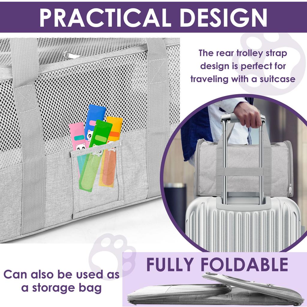 Cat Carrier Bag Oxford Cloth Foldable Pet Carrier Cage Breathable Carrier Portable Dog Crate Bag with Food Bowl Shoulder Strap