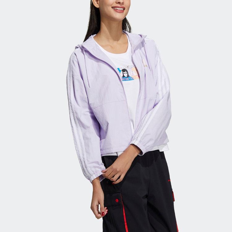 adidas Neo Color Block Long Sleeve Hooded Jacket Women Jackets Light-Purple H45100
