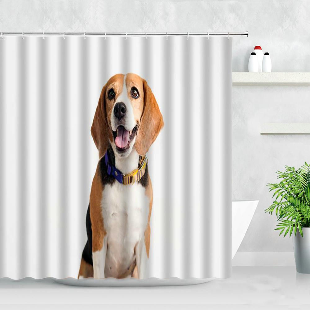 Waterproof Bathroom Shower Curtains Funny Animals Dog Bulldog Pet Pattern 3D Printing Fabric Bath Screens Hanging Curtain Decor
