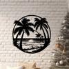 Tropical Palm Tree Metal Wall Art Coastal Statue Mural Weather Resistant Outdoor Garden Decor Beach House Gift