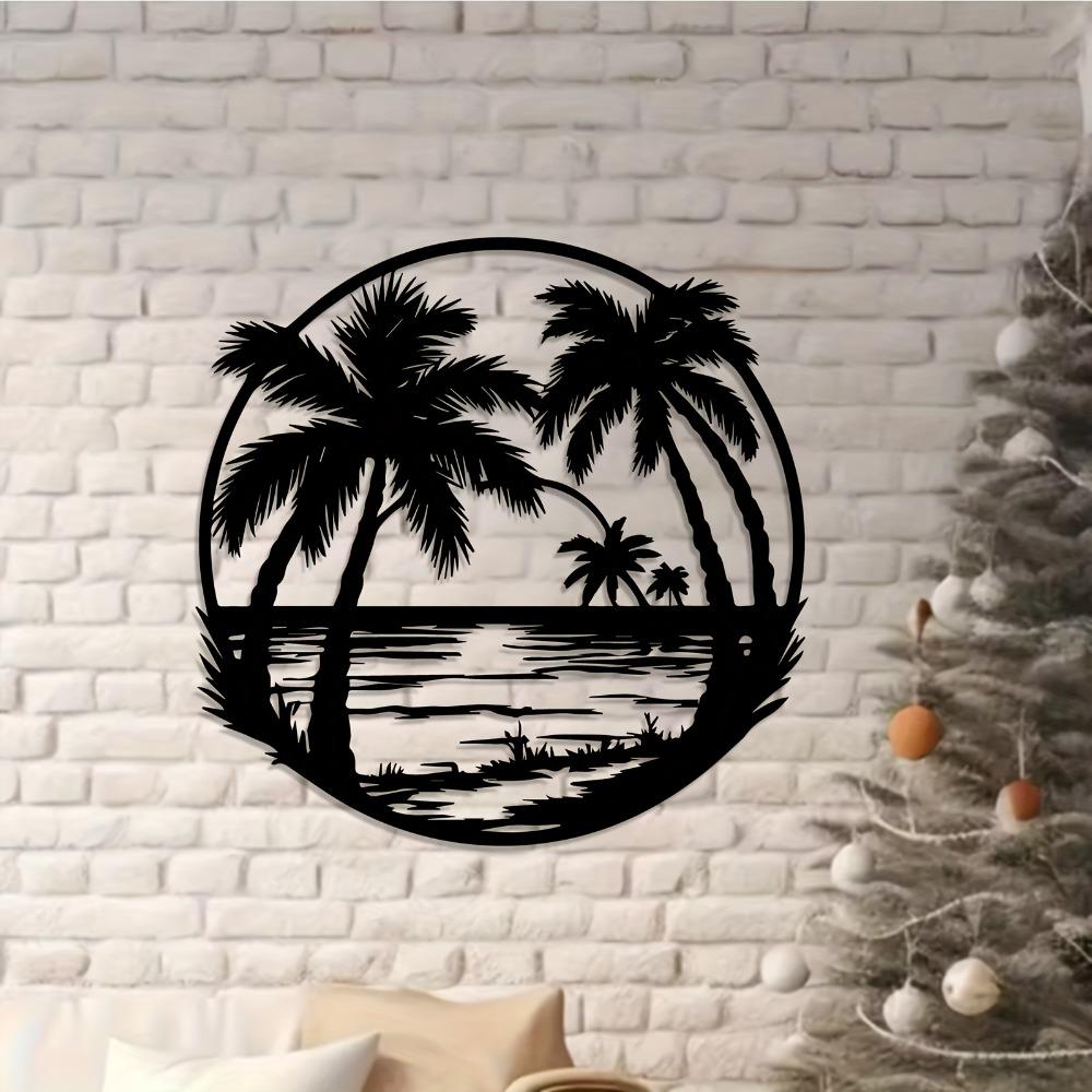 Tropical Palm Tree Metal Wall Art Coastal Statue Mural Weather Resistant Outdoor Garden Decor Beach House Gift