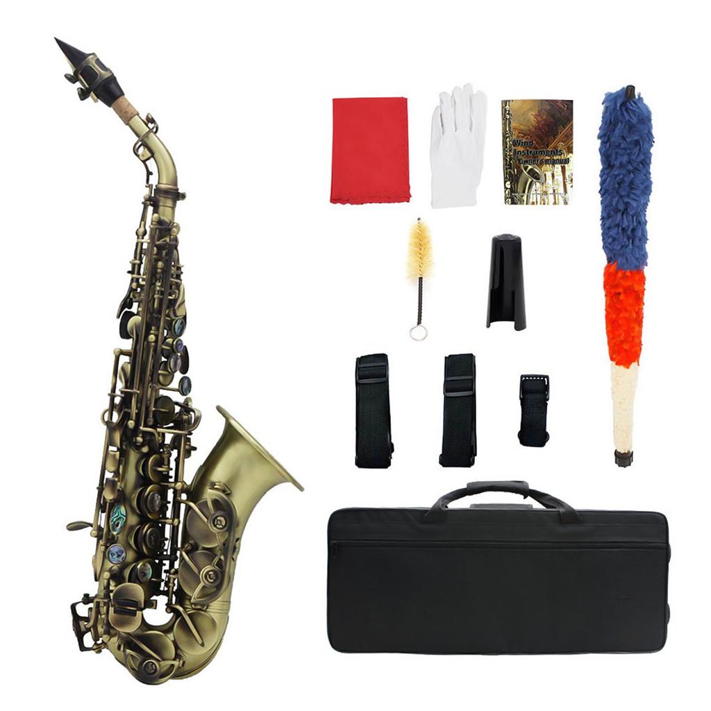 Vintage Style Bb Soprano Saxophone Sax Brass Material Woodwind Instrument with Carry Case Gloves Cleaning Cloth Brush