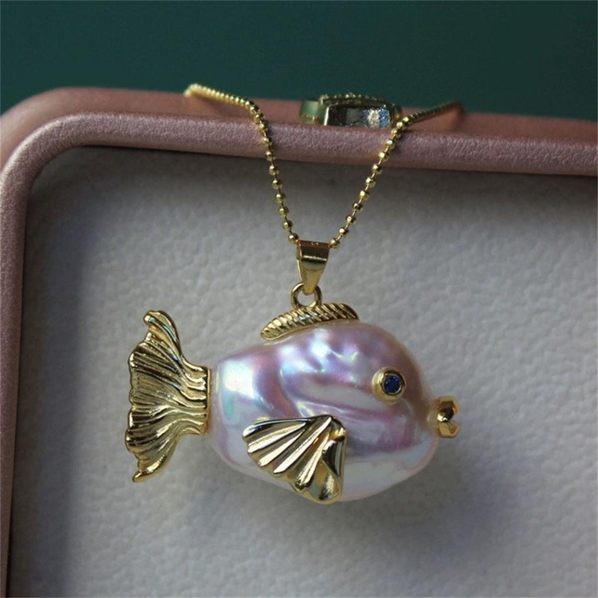 Ocean World Clownfish Necklace for Women Natural Pearl Headfish Pendant Accessories Clavicle Chain Women s Jewelry Gift