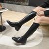 Black Pointed Toe Ladies Knee High Shaft Shoes Waterproof Women's Long Boots