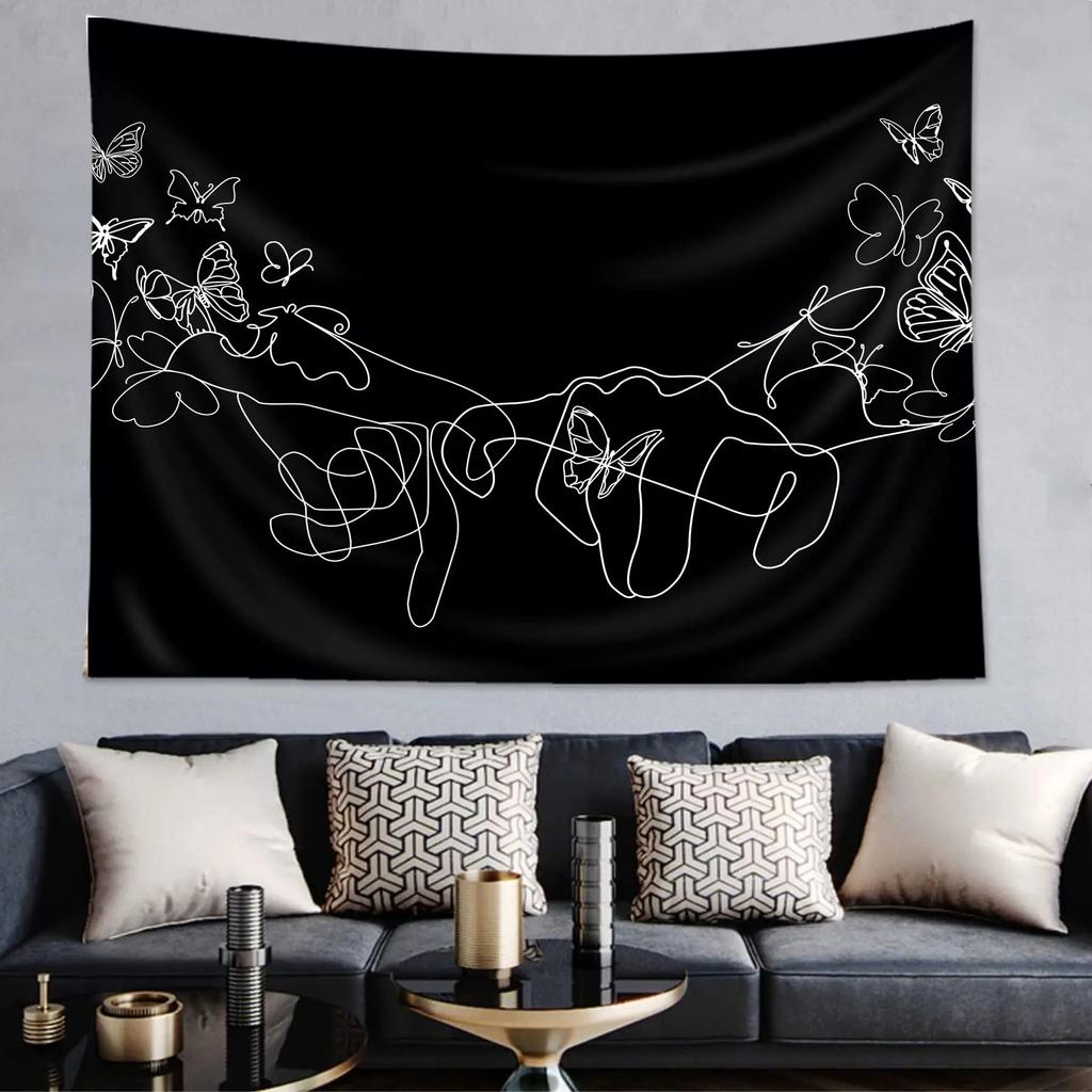 Black and White Love Hands Tapestry Space Stars Galaxy Tapestry Wall Hanging Romantic Art Home Decor for Bedroom Living Room