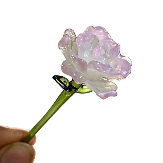 Yousheng Mini Glass Flower Figurine Handmade Faux Crystal Transparent Flower Bouquet Collectible Hand Blown Table Ornament for Mother's Day Birthday