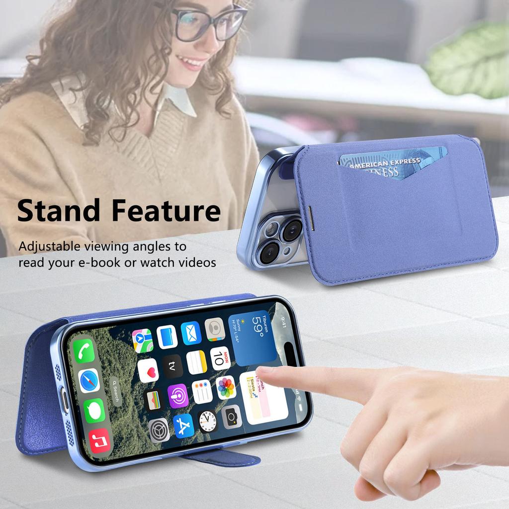 For iPhone 14 Pro Max Case Compatible with MagSafe Detachable Leather Phone Cover with Lens Film