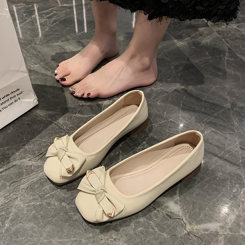 Single shoes women's new bow flats are comfortable and versatile, light mouth with skirt