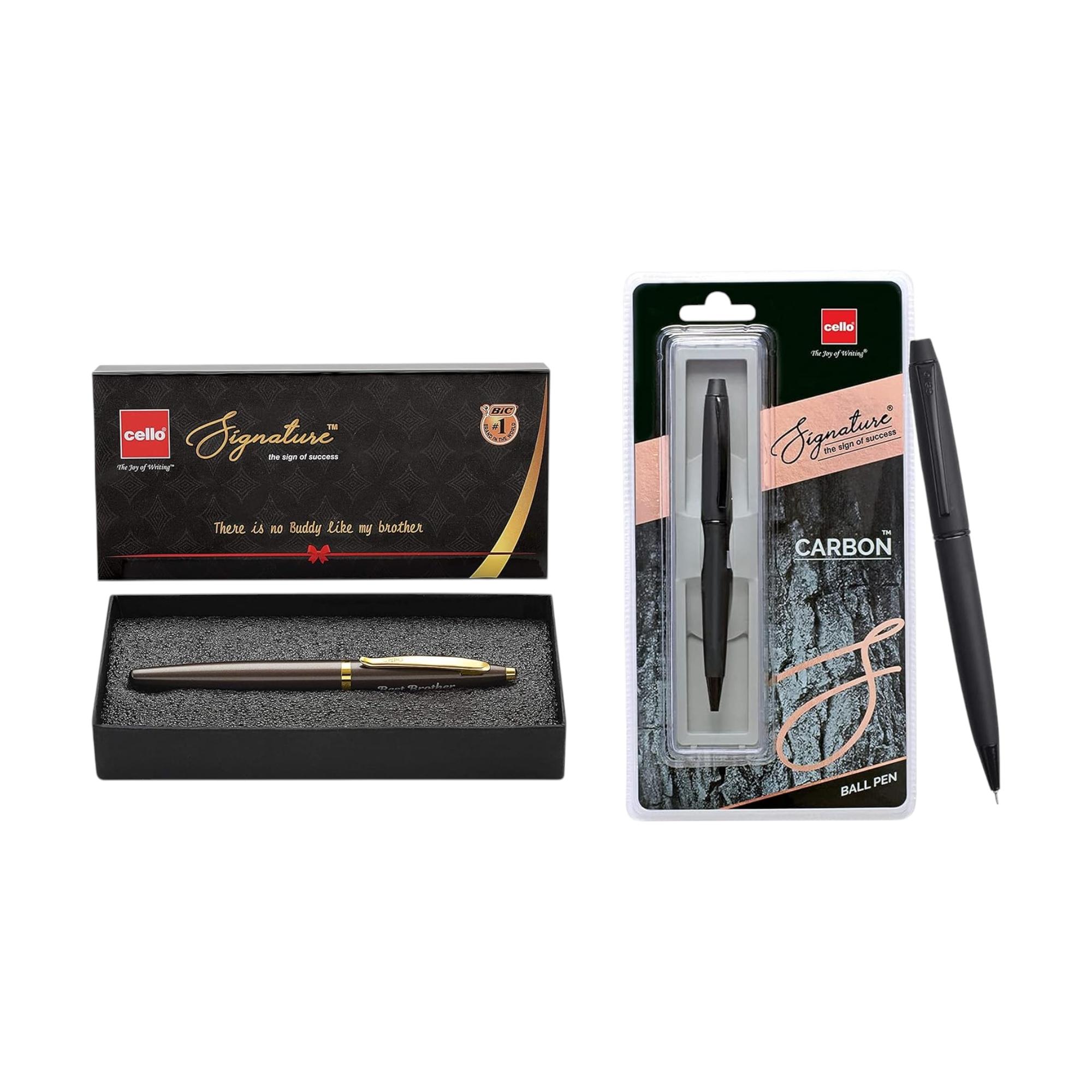 

Набор шариковых ручек Cello Signature Premium & Carbon, 2 шт., синие чернила, металлические, для офиса и в подарок брату на Рахи