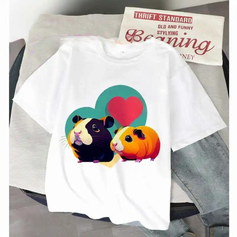 Womens Funny T Shirt Guinea Pig Summer Short Sleeves 2026 Harajuku Kawaii Animals Holiday TShirt Female Fashion Spring Tops