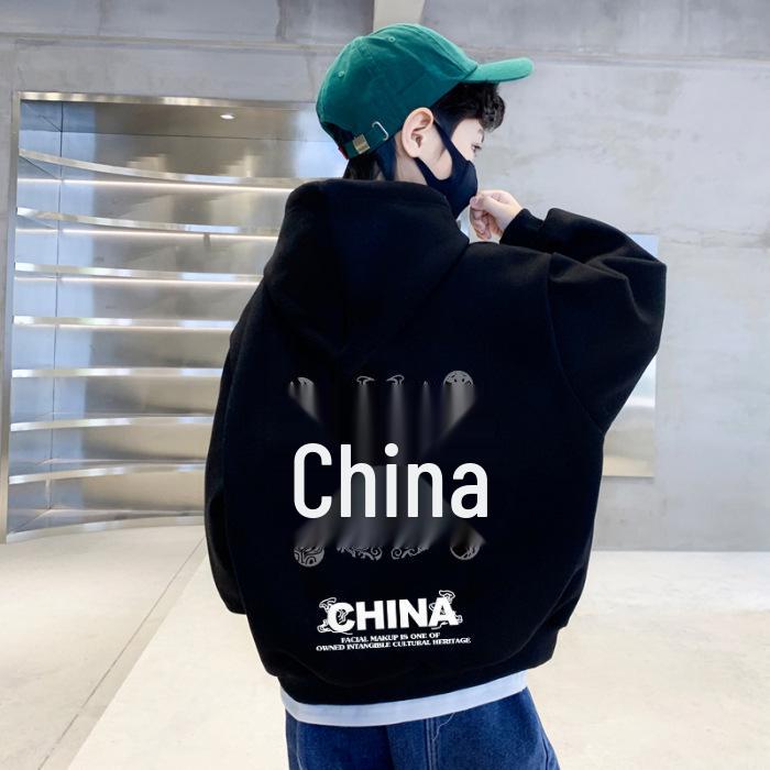 

Красный флисовый свитшот для мальчиков, стиль Осень/Весна 2025, уличная одежда с длинным рукавом для детей среднего и старшего возраста 140cm (55-70 lbs)