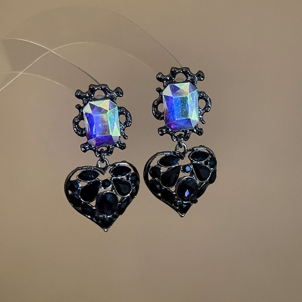 Hollow Out Heart Rhinestone Necklace Crystal Pendant Heart Drop Earrings Necklace Earrings  Party