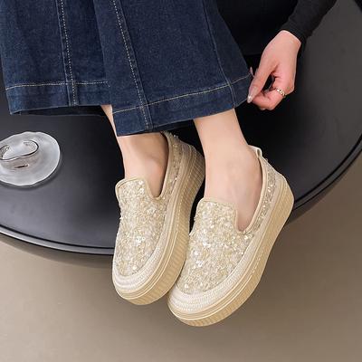 New Women's Lace Casual Loafers Breathable Thick Bottom Outdoor Walking Comfortable Fashion Single Shoes for Women Zapatillas