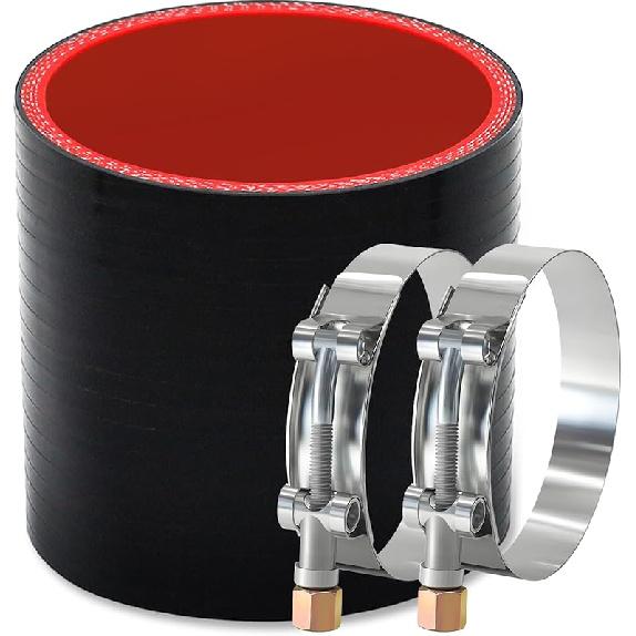 Straight ID 4" Silicone Hose Coupler, Reinforced 4-Layer Wall 5MM With 2PCS T-Bolt Clamps For Cold Air Intake, Turbo, Intercooler