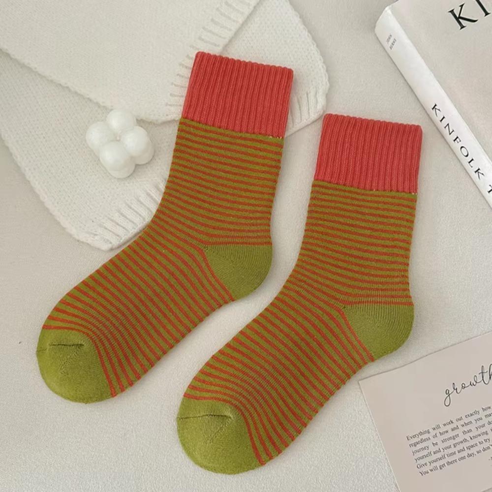 

Sweet Style Women s Socks Middle Tube Mid-tube Stockings New Striped Print Socks Winter Style 1