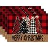 Winter Christmas Placemat with Red Checkered Print Vintage Christmas Candlelight Dinner Mat Restaurant Family Holiday Decoration