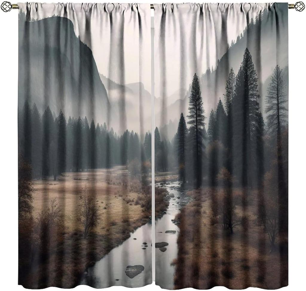 Gothic Dark Misty Forest Curtains Mysterious Horror Foggy Dim Dead Jungle Under Strange Bright Moon Thermal Insulation Blackout Made Of Polyester
