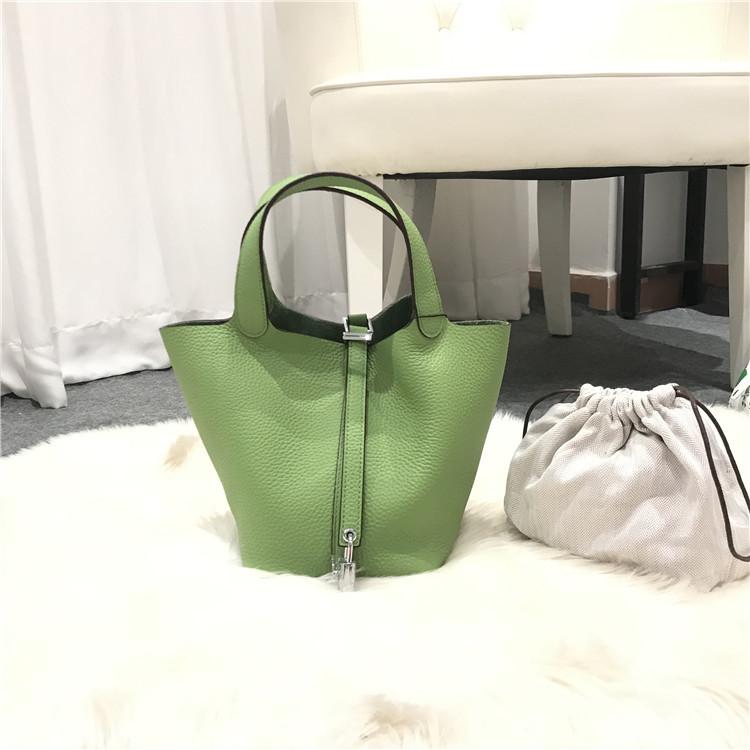 Fashion Basket Bag Women's Bag Handbag New Casual Top Layer Cowhide Bucket Bag