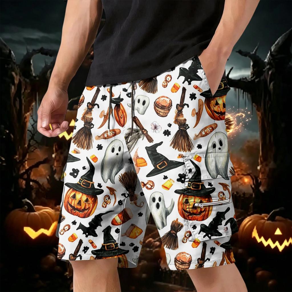 Men's Halloween Cargo Shorts Multi-Pocket Drawstring Casual Workout Shorts