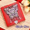 Rhinestones Butterfly Sun Catcher Metal Wind Chime with "I Love You Mom" Heart Handmade Gift for Mother's Day