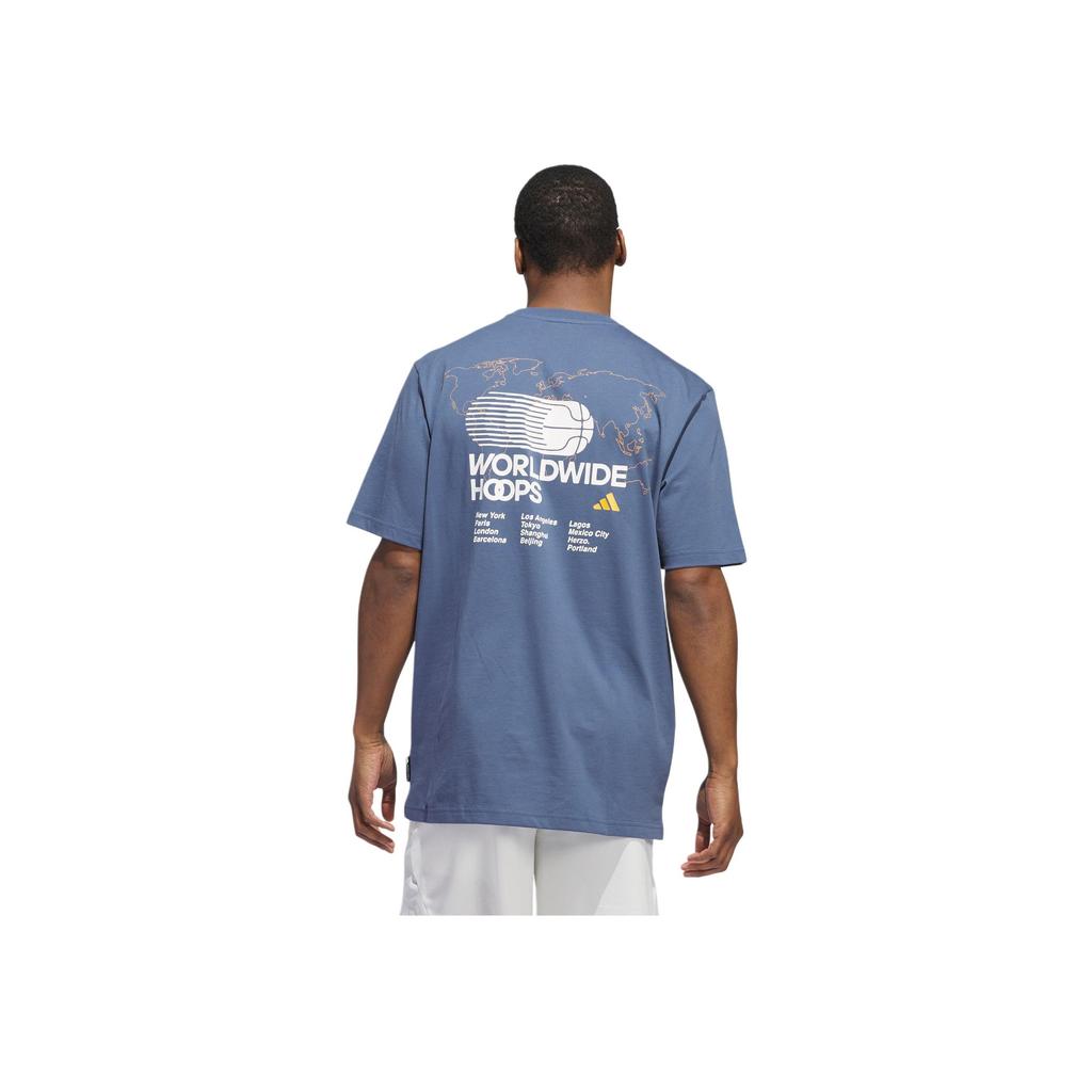 Adidas Worldwide Hoops City Letter Print Outdoor Casual Sports Crew Neck Short Sleeve T-Shirt Men Tops Blue JE3756