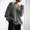 Imitation mink knitted sweater cardigan Europe and America 2024 autumn and winter lazy loose long-sleeved V-neck sweater jacket women
