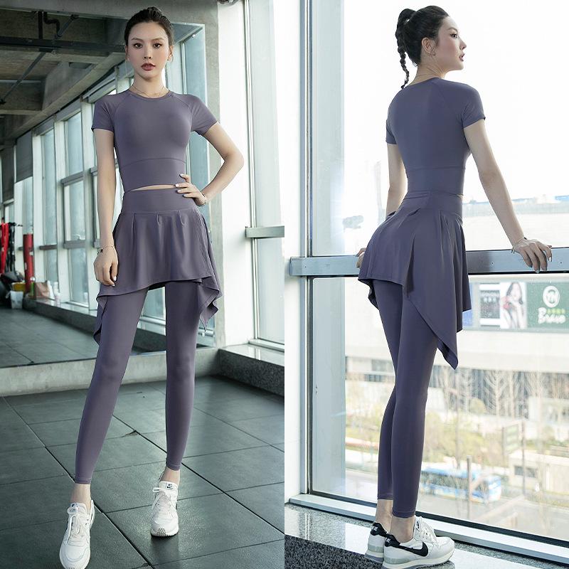 Women's High-Waist Quick-Dry Yoga Pants Skort Set - Stretch Fitness Running Outerwear